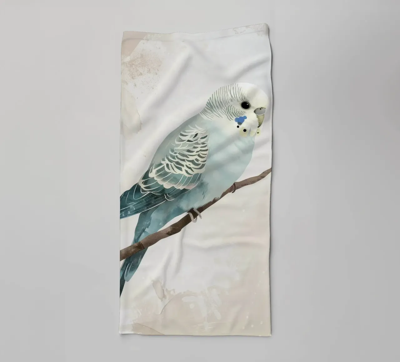Budgerigar on Branch Beige Background towel by DesignDoodle