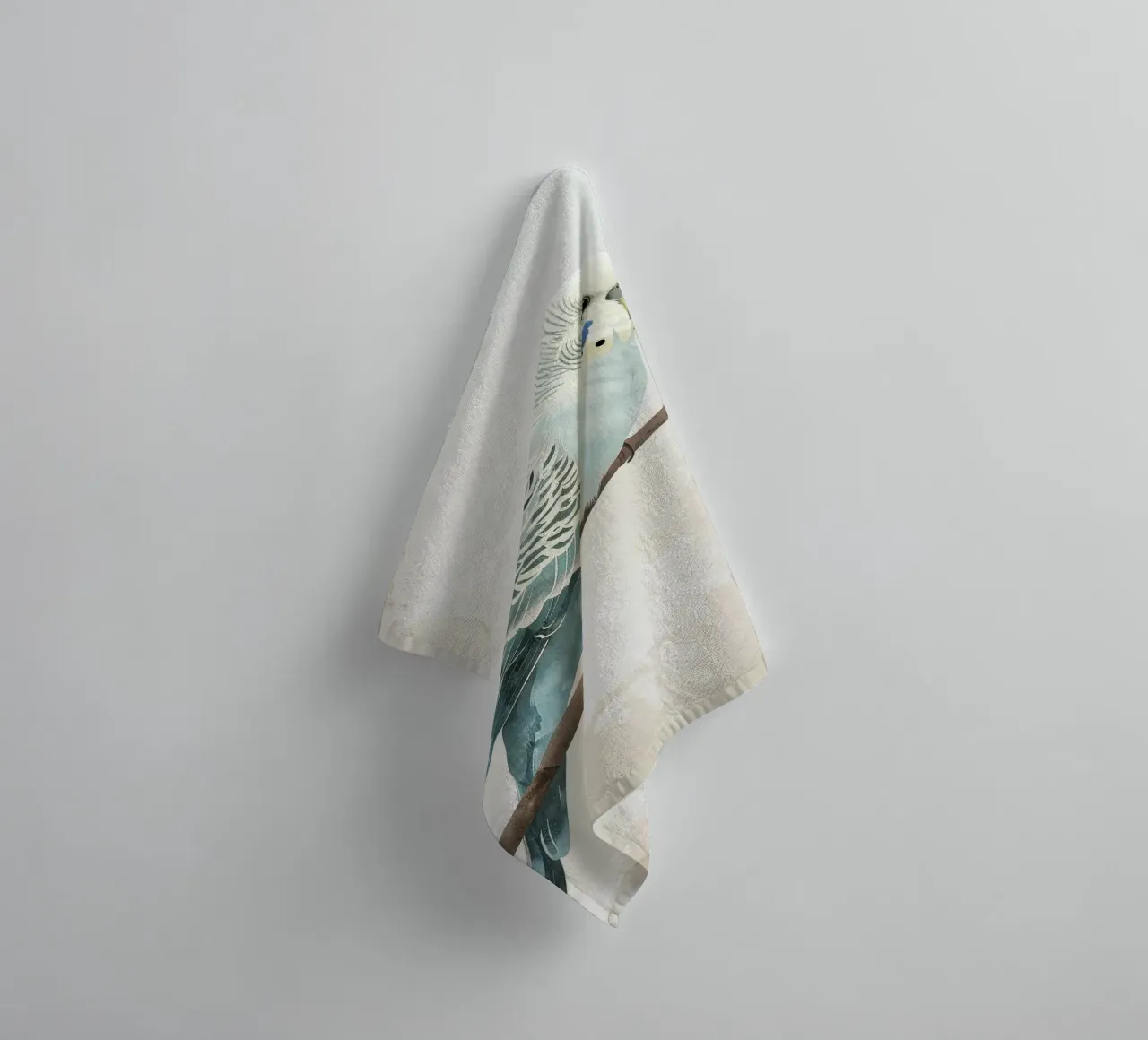 Budgerigar on Branch Beige Background towel by DesignDoodle