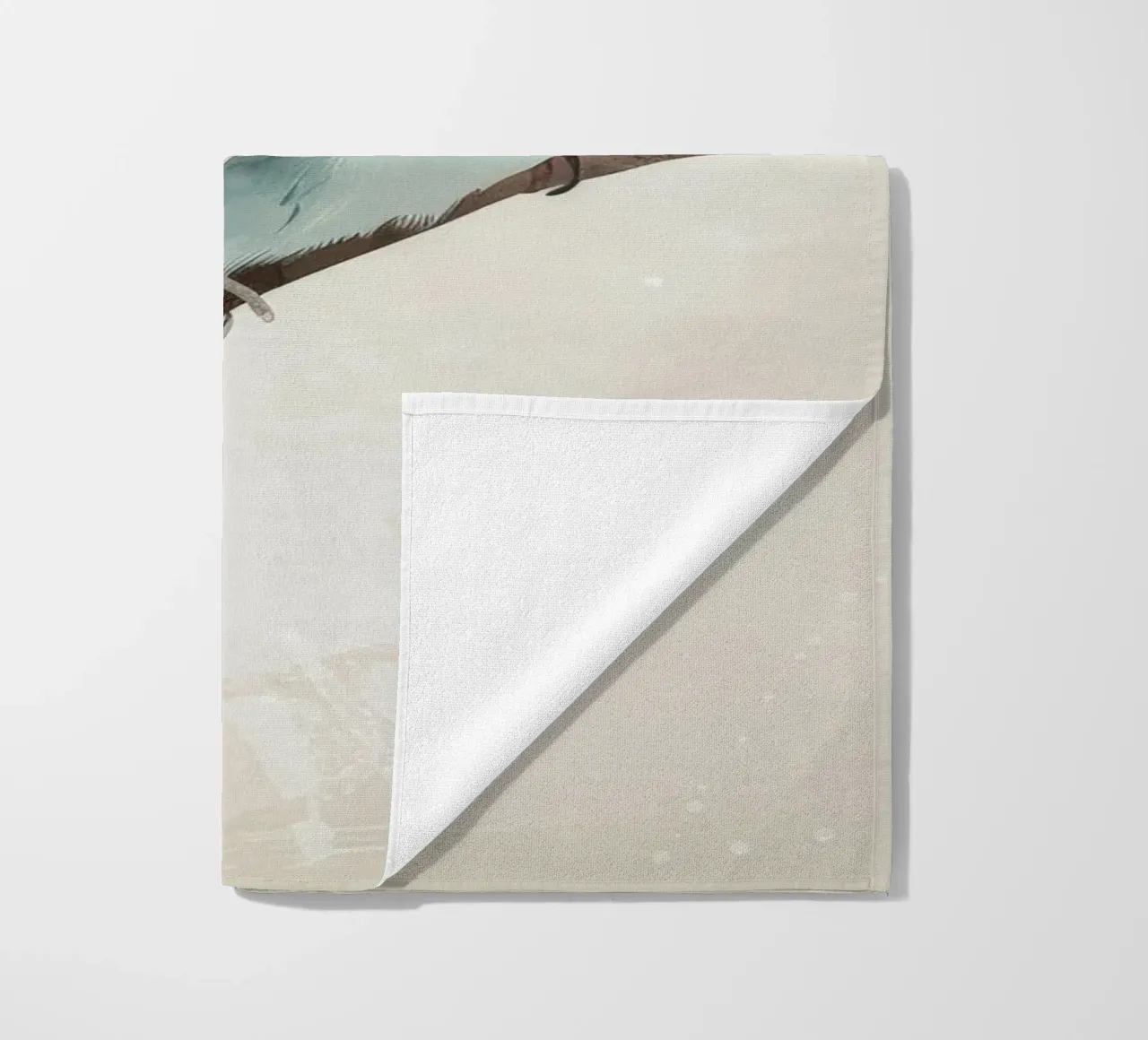 Budgerigar on Branch Beige Background beach towel by DesignDoodle