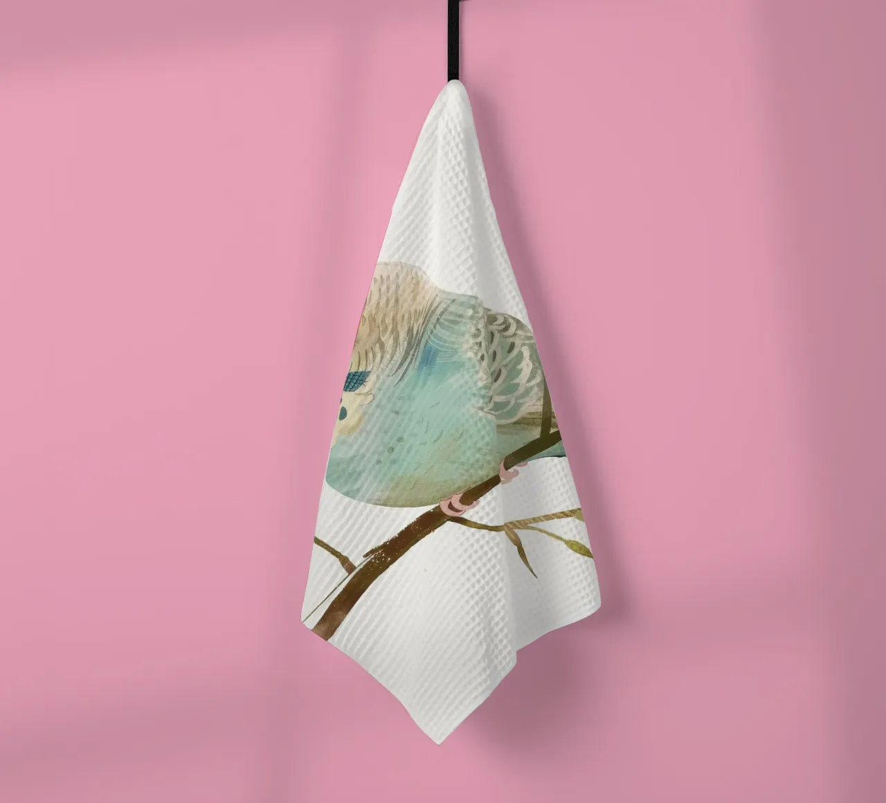 Budgerigar on Branch with Spring Buds tea towel by DesignDoodle