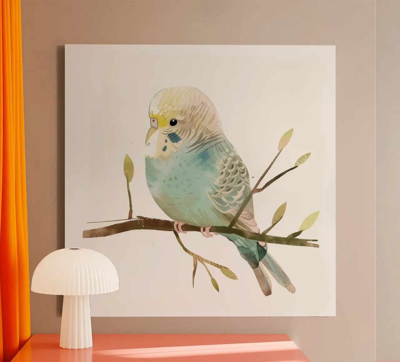 Budgerigar on Branch with Spring Buds canvas by DesignDoodle