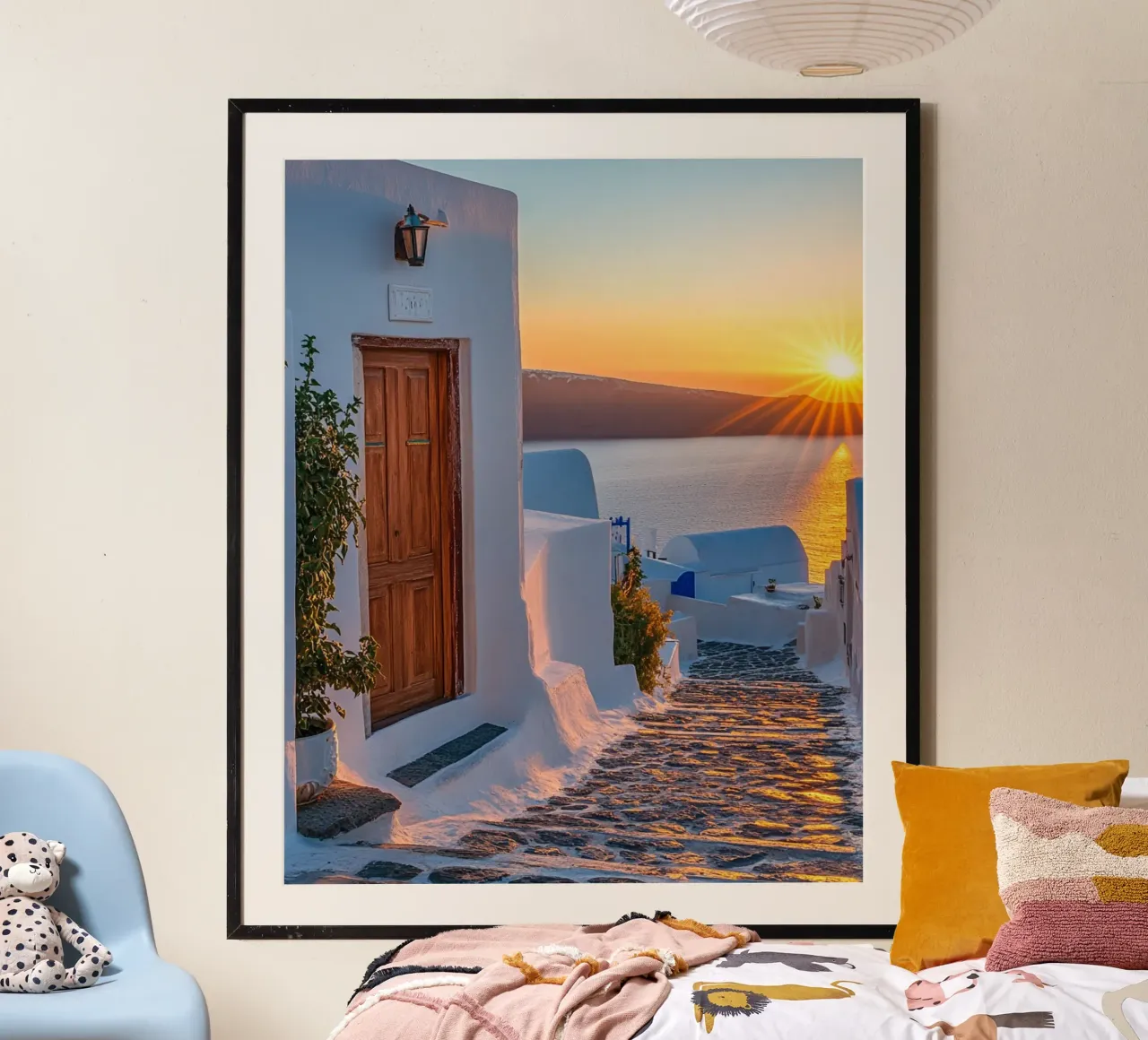 Vibrazioni di Santorini poster con telaio in plastica da PhotoVibe Decor