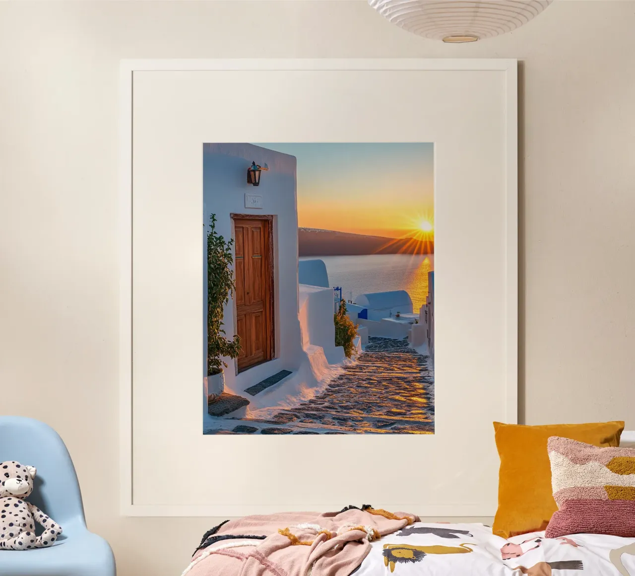 Vibrazioni di Santorini poster con telaio in plastica da PhotoVibe Decor