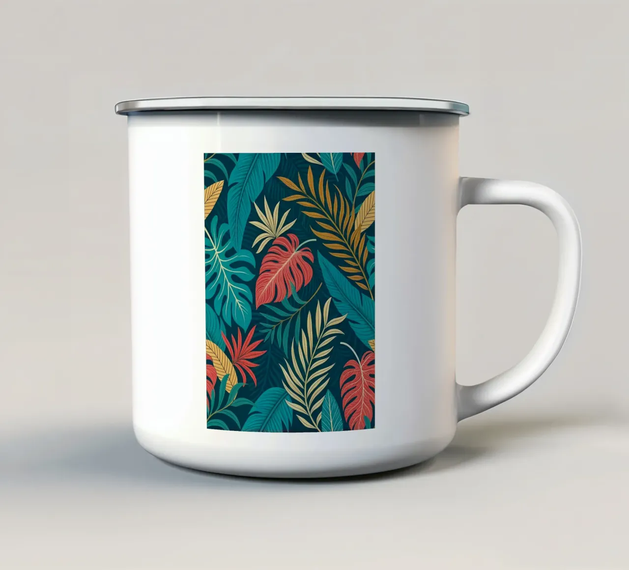 Crepuscolo tropicale: Modello di fogliame astratto tazza in smalto da Artistic-shop