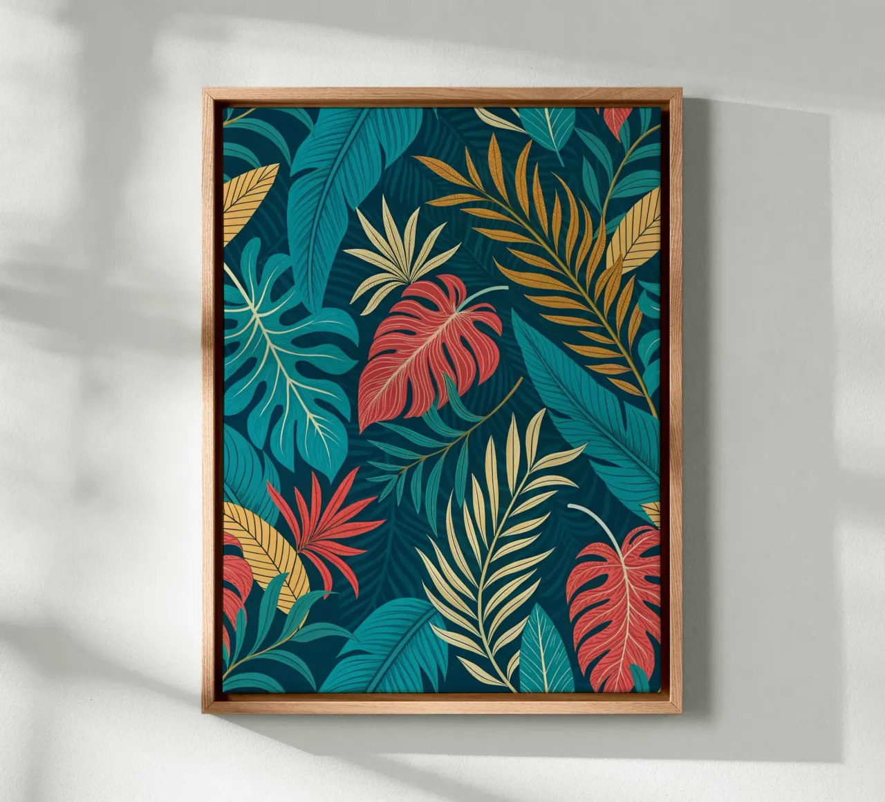 Tropische schemering: Abstract bladerpatroon canvas met Baklijst van Artistic-shop