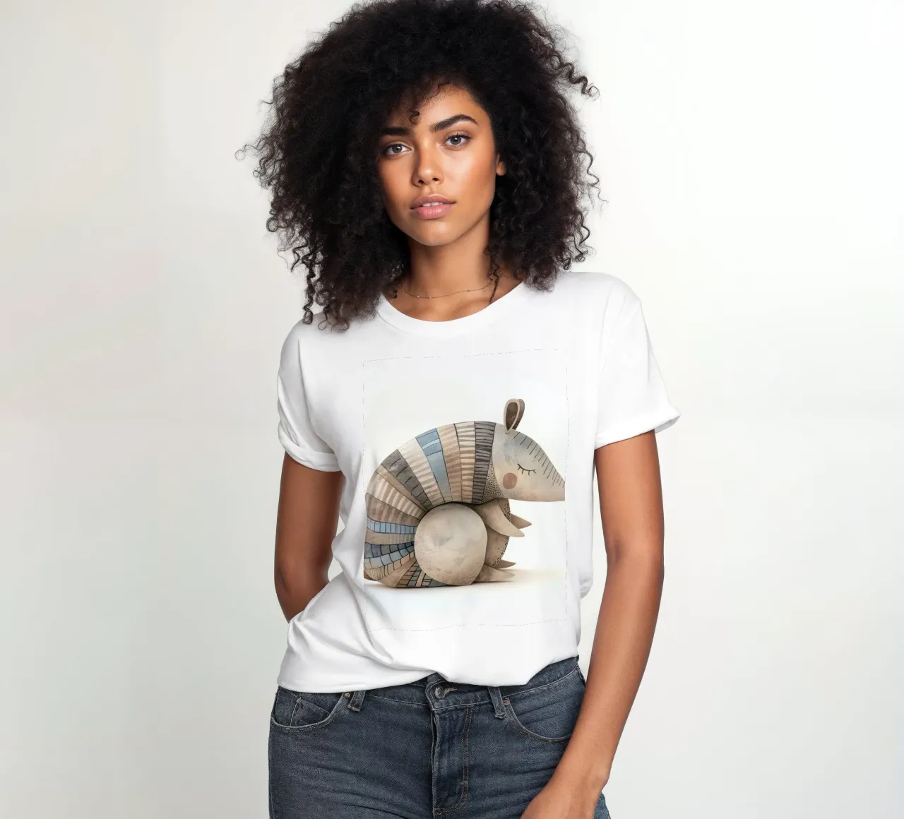 Ceramic Armadillo Figurine with Segmented Shell Pattern women's fitted t-shirt by DesignDoodle