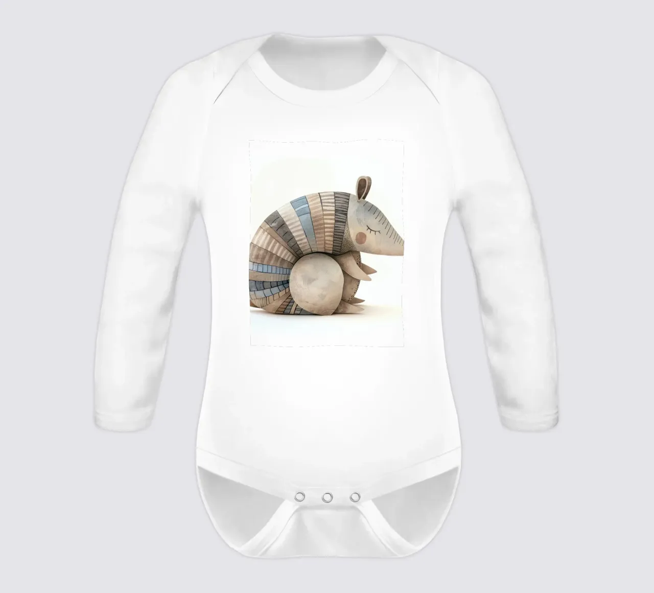 Ceramic Armadillo Figurine with Segmented Shell Pattern long-sleeve baby romper by DesignDoodle