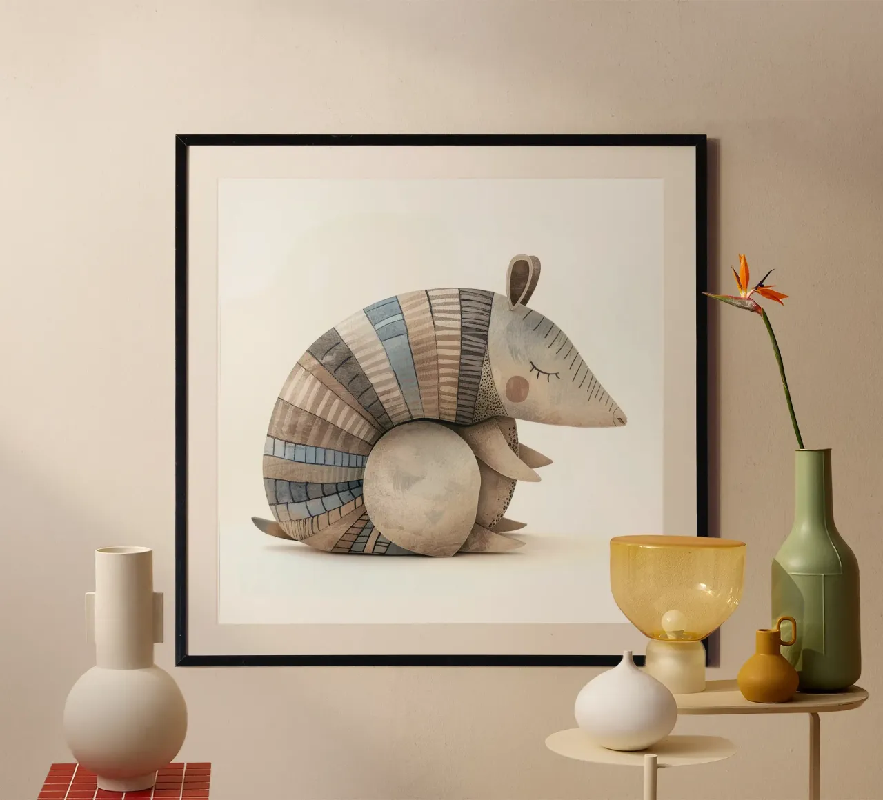 Ceramic Armadillo Figurine with Segmented Shell Pattern poster by DesignDoodle
