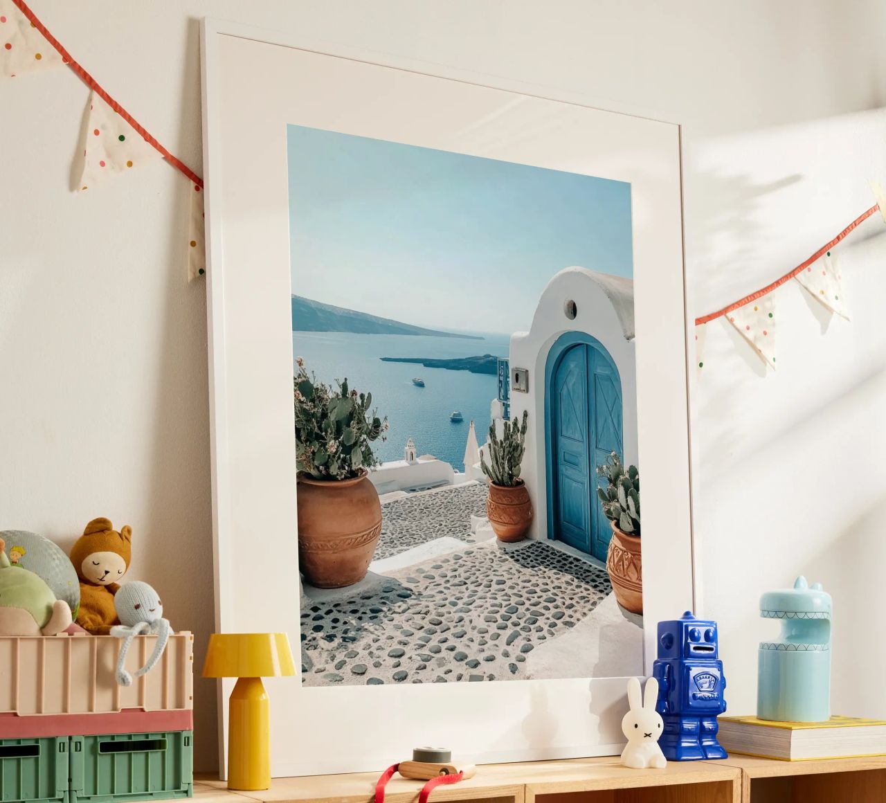 Santorini-Vibes Poster von PhotoVibe Decor