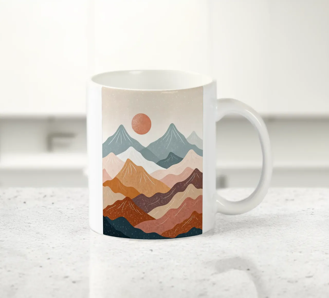 Serene berg zonsondergang abstract keramische mok van Artistic-shop