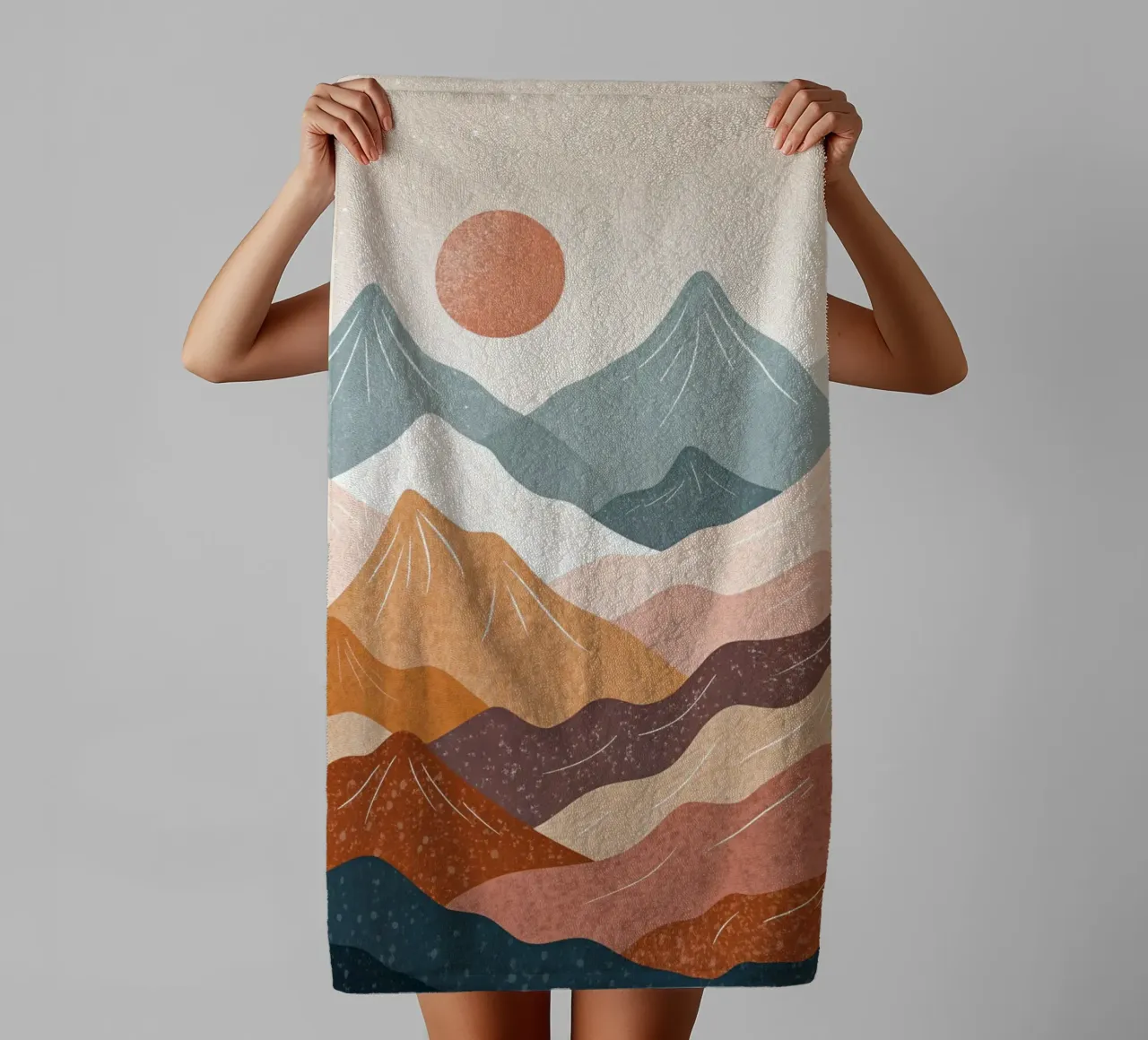 Serene berg zonsondergang abstract badhanddoek van Artistic-shop