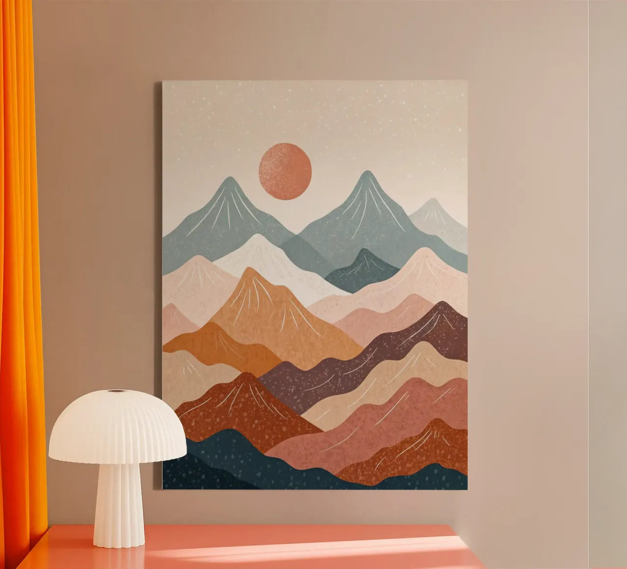 Serene berg zonsondergang abstract canvas van Artistic-shop