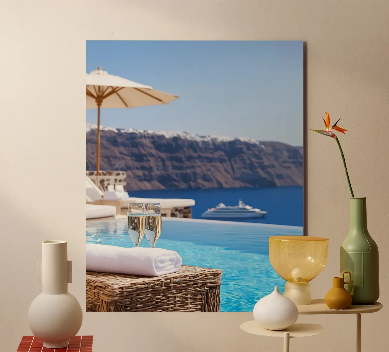 Santorini-Vibes Alu-Dibond von PhotoVibe Decor