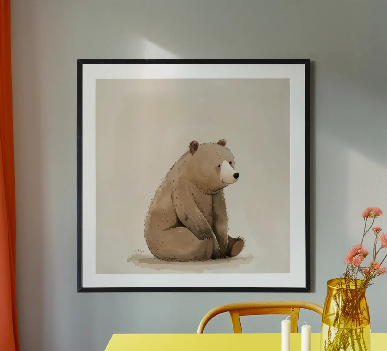 Illustrazione di un cucciolo di orso bruno seduto poster da DesignDoodle