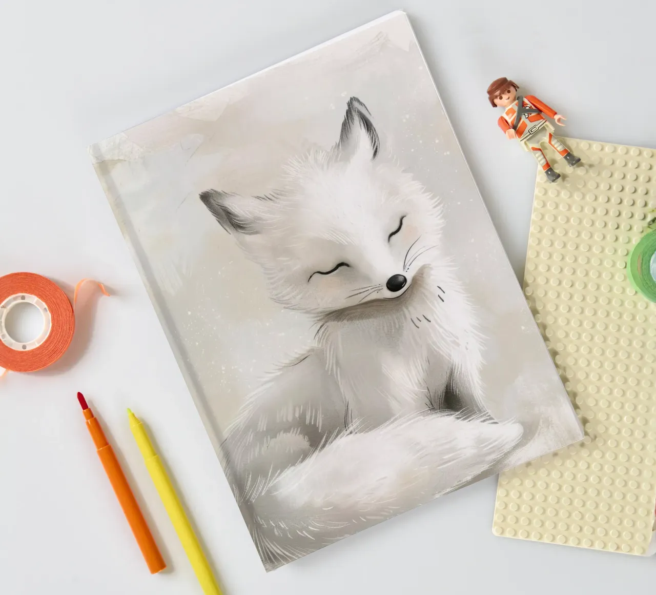 Illustration of an Arctic Fox, eyes closed notebook by DesignDoodle