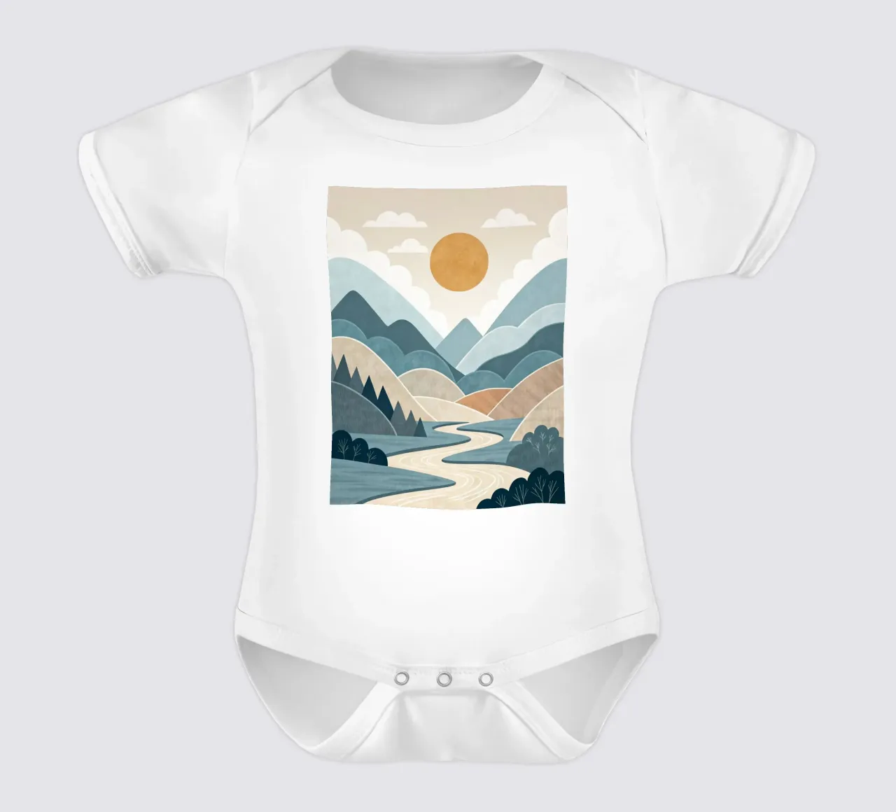 Serene bergrivier zonsondergang babyrompertje korte mouwen van Artistic-shop