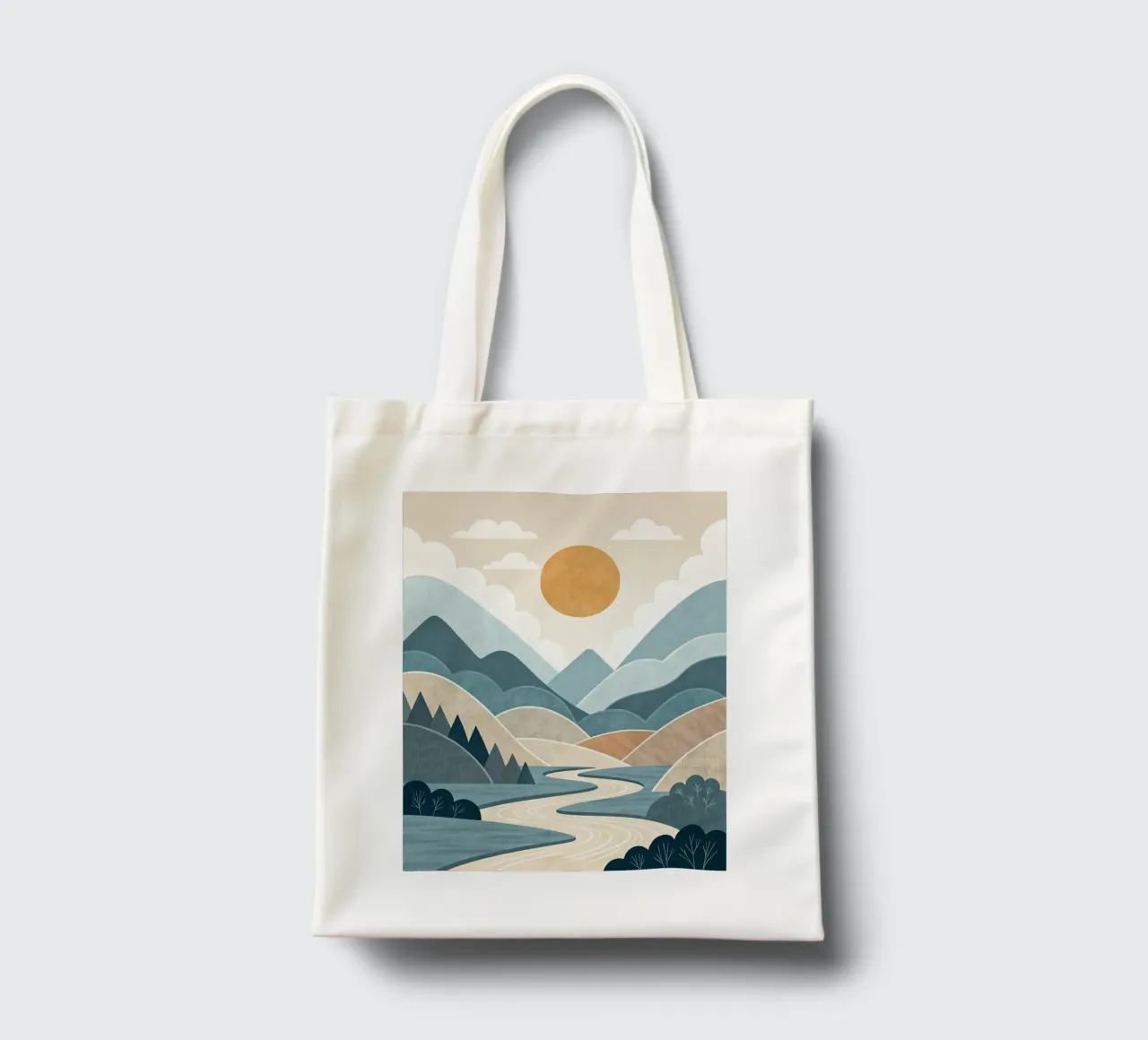 Serene Mountain River Sunset tote bag by Artistic-shop