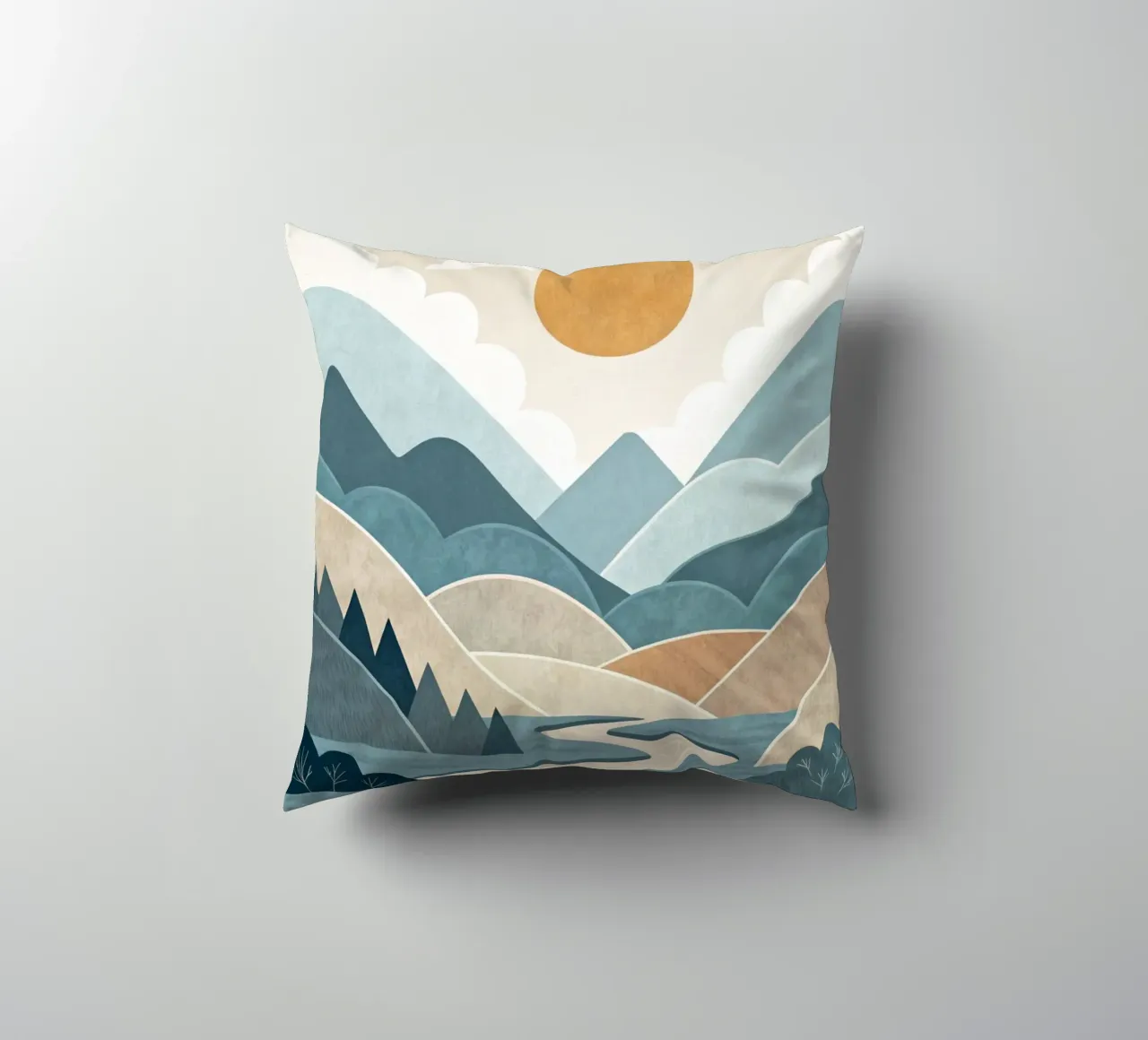 Sereno tramonto sul fiume di montagna cuscino da Artistic-shop