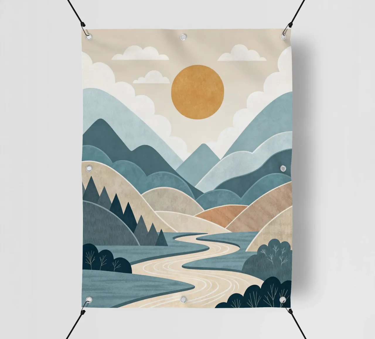 Sereno tramonto sul fiume di montagna telo in pvc da Artistic-shop