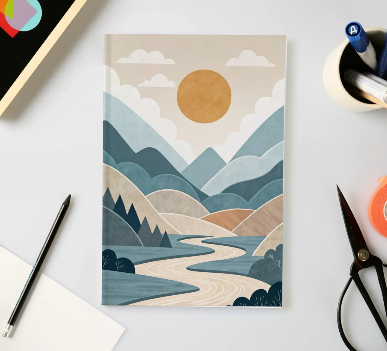 Serene Mountain River Sunset notebook by Artistic-shop