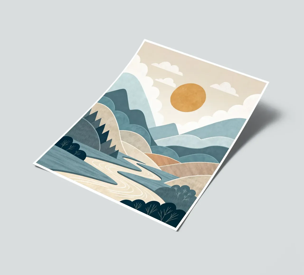 Serene bergrivier zonsondergang stickervel van Artistic-shop