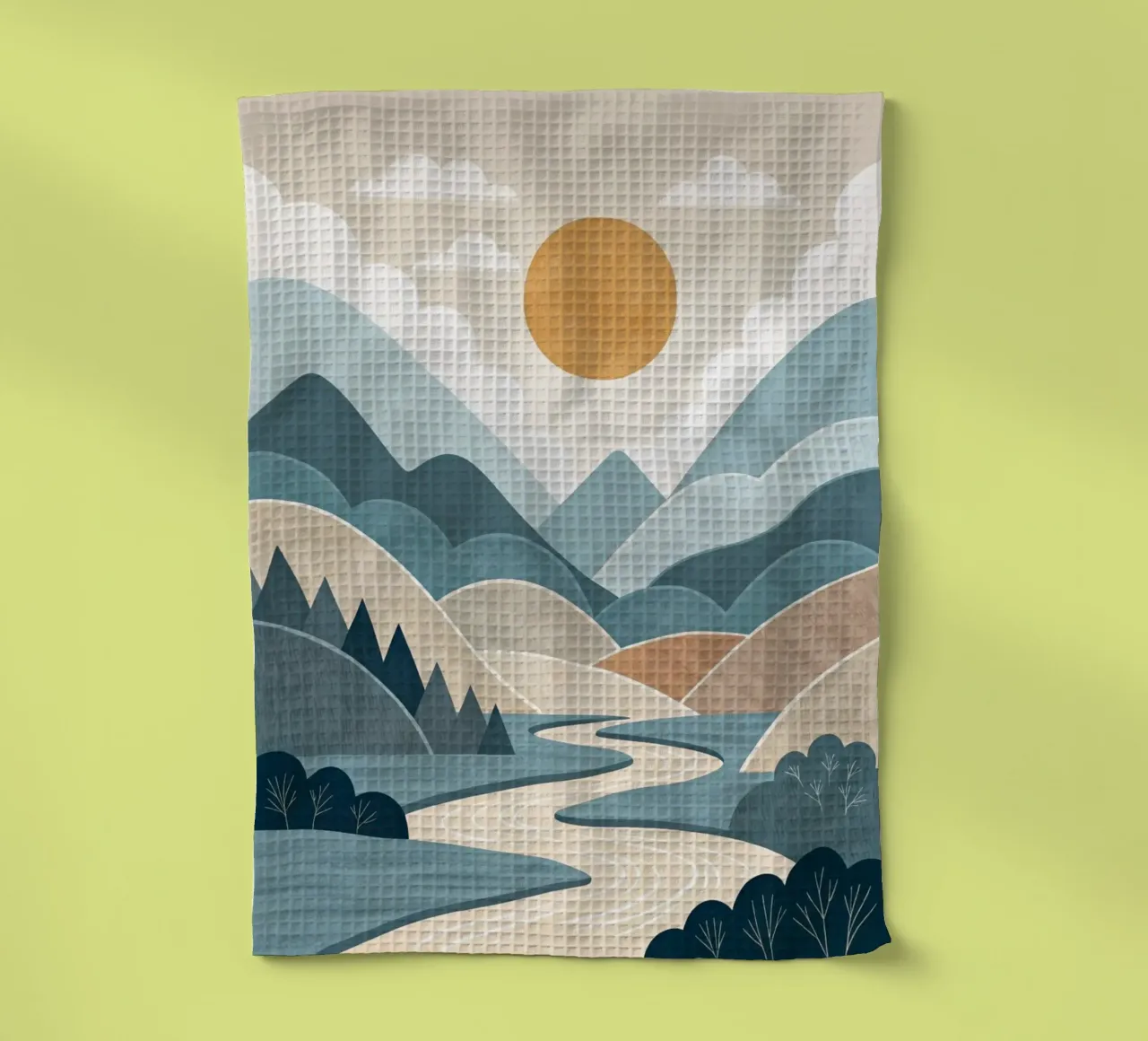 Sereno tramonto sul fiume di montagna canovaccio da cucina da Artistic-shop