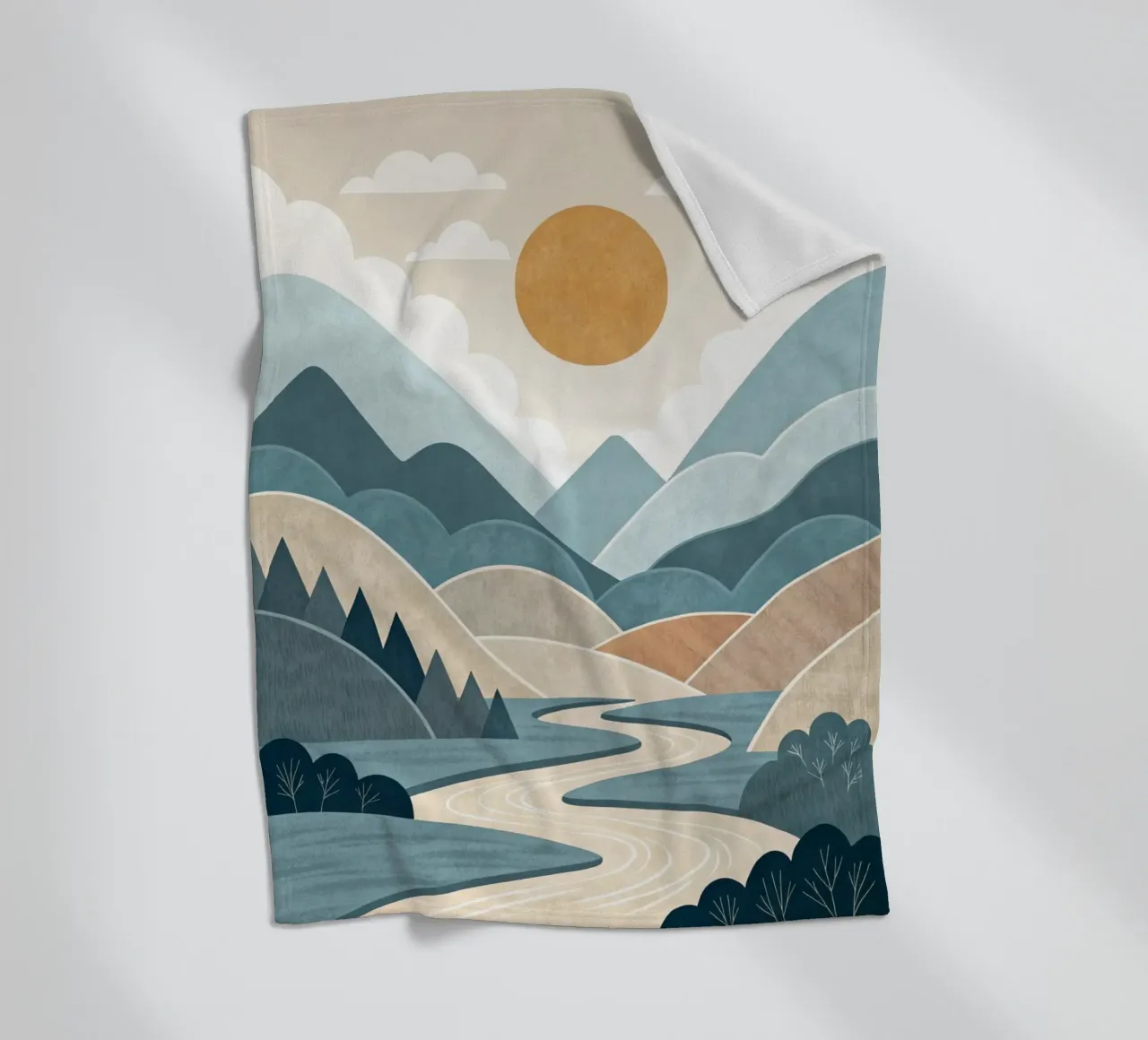 Sereno tramonto sul fiume di montagna coperta in pile da Artistic-shop