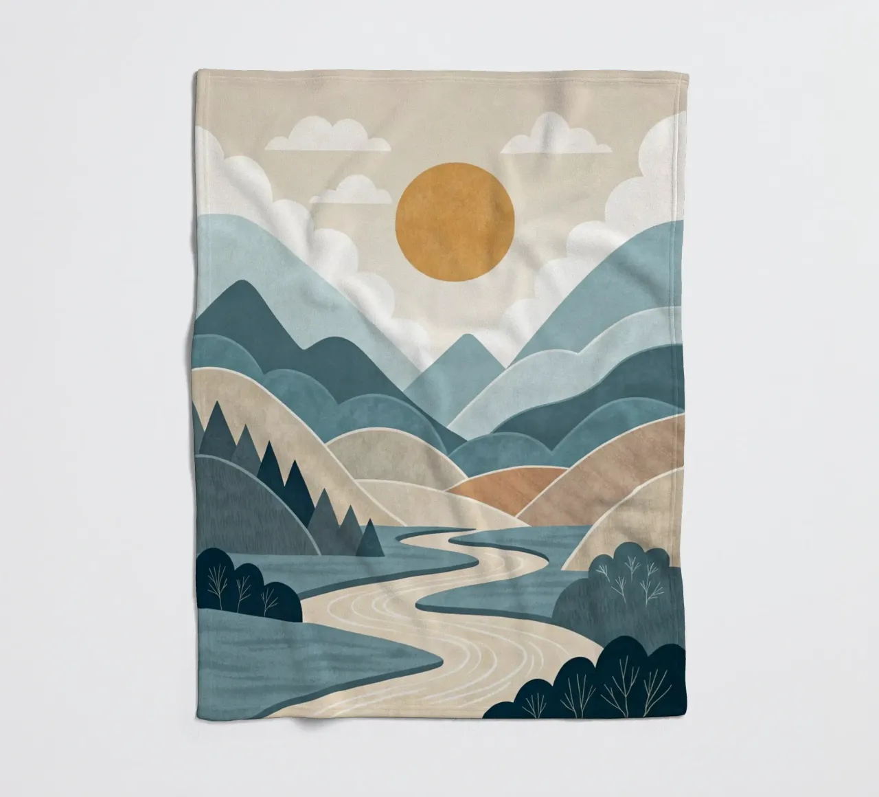 Sereno tramonto sul fiume di montagna coperta in pile da Artistic-shop