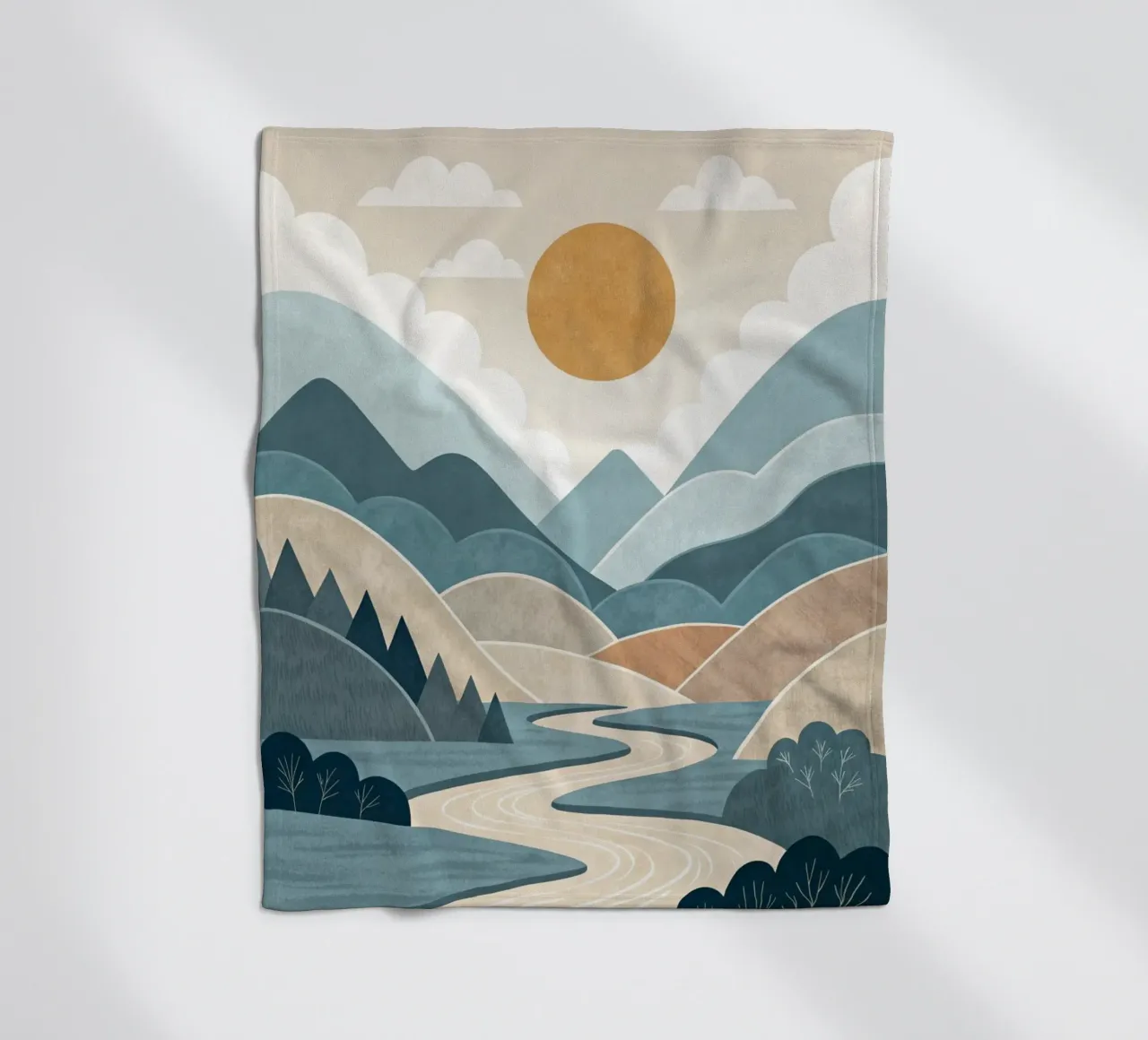 Sereno tramonto sul fiume di montagna coperta in pile da Artistic-shop