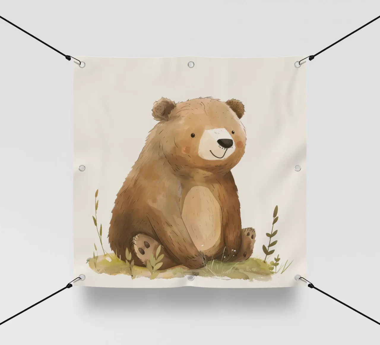 Illustrazione di cucciolo di orso bruno seduto nell'erba telo in pvc da DesignDoodle