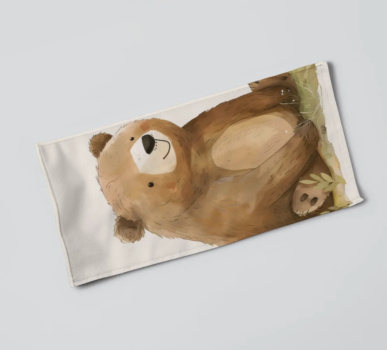 Illustration of Brown Bear Cub sitting in Grass towel by DesignDoodle