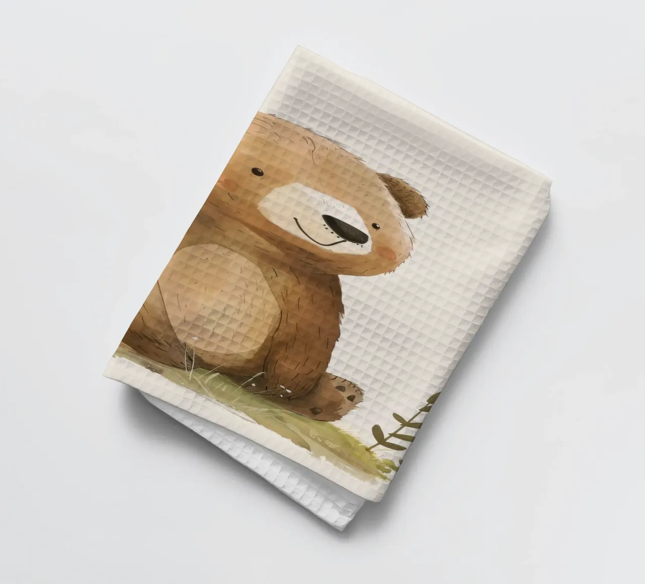 Illustration d'un ourson brun assis dans l'herbe torchon de DesignDoodle