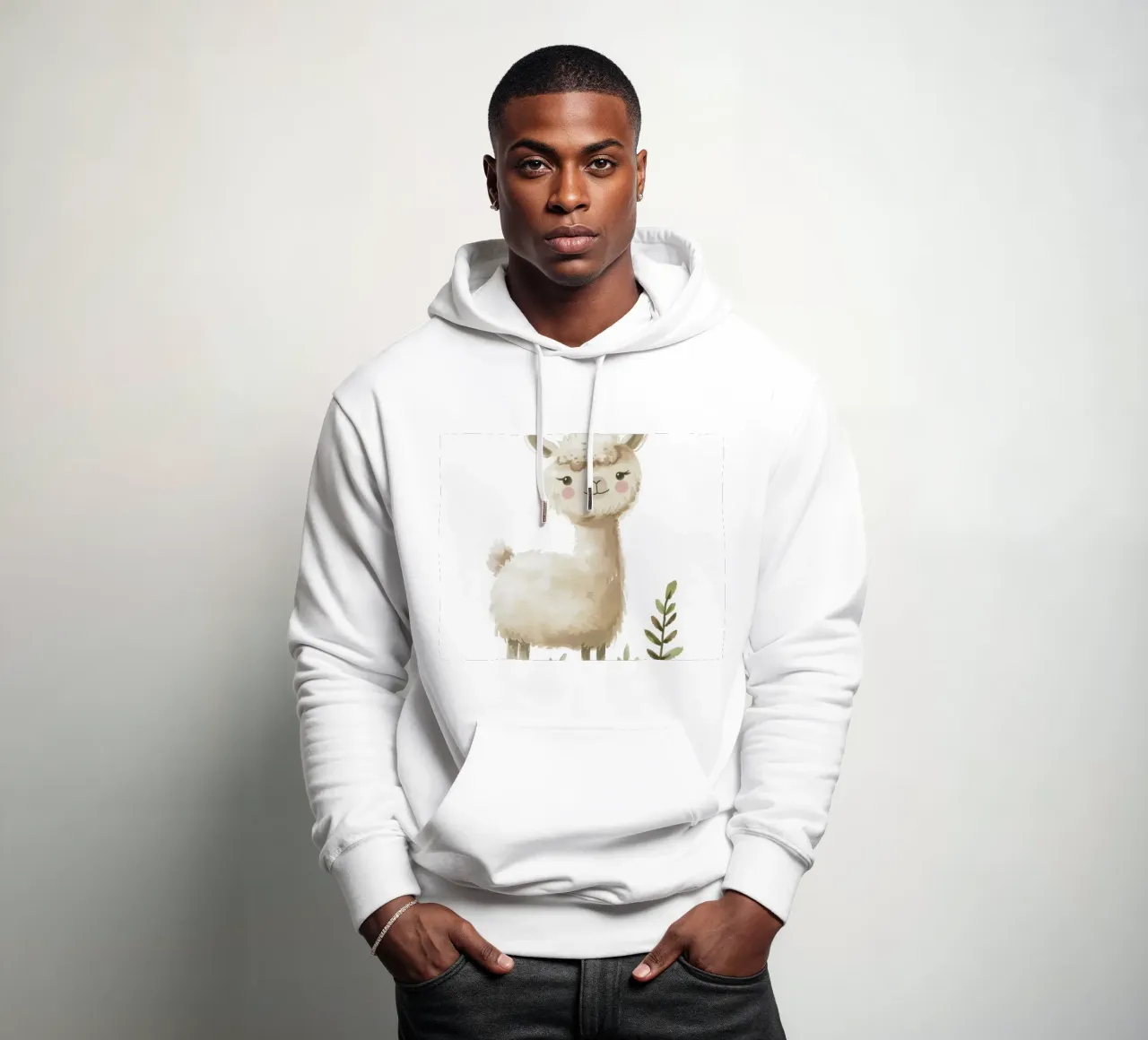 Pittura di un alpaca e piante felpa con cappuccio da DesignDoodle