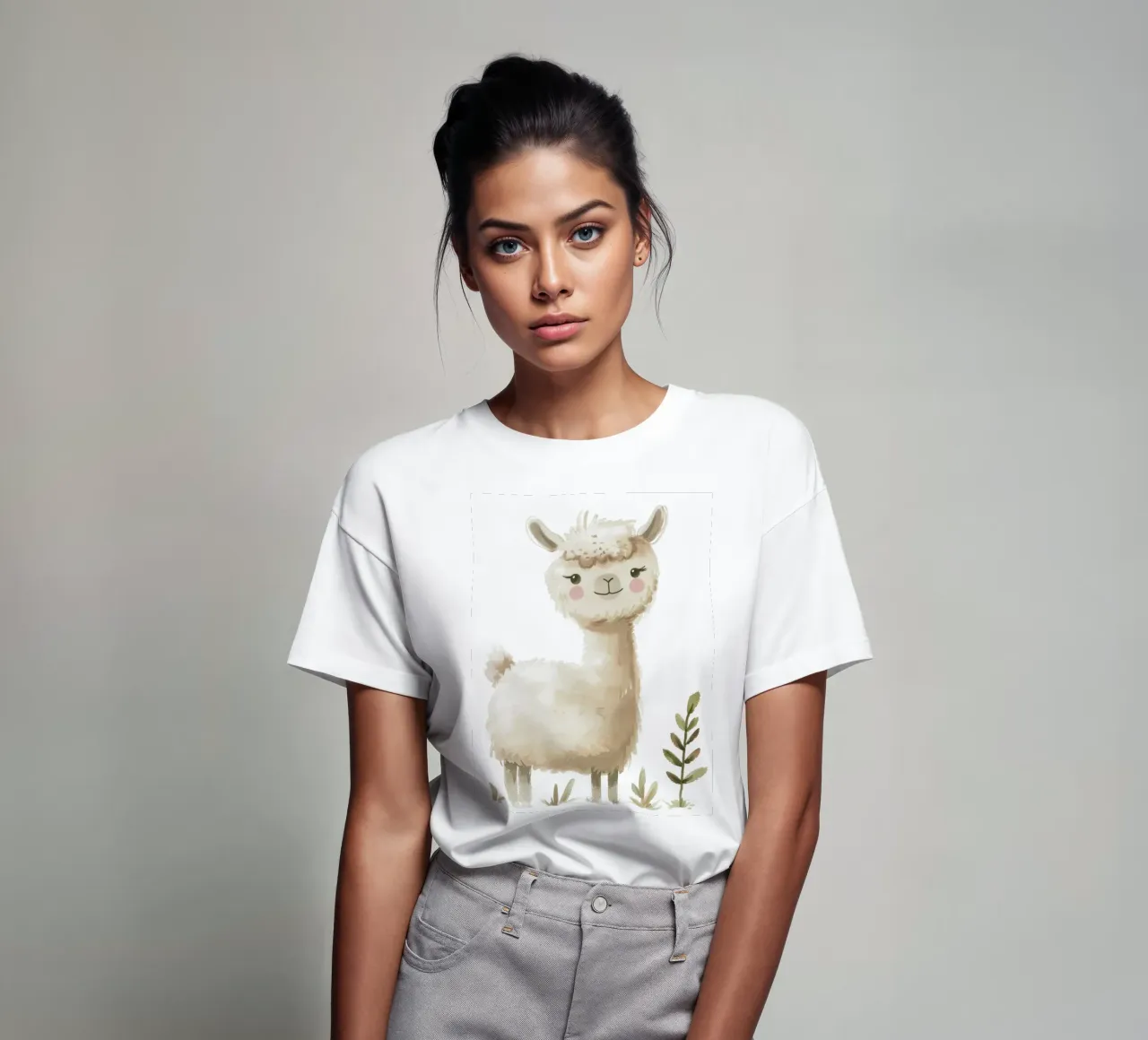 Pittura di un alpaca e piante t-shirt da DesignDoodle
