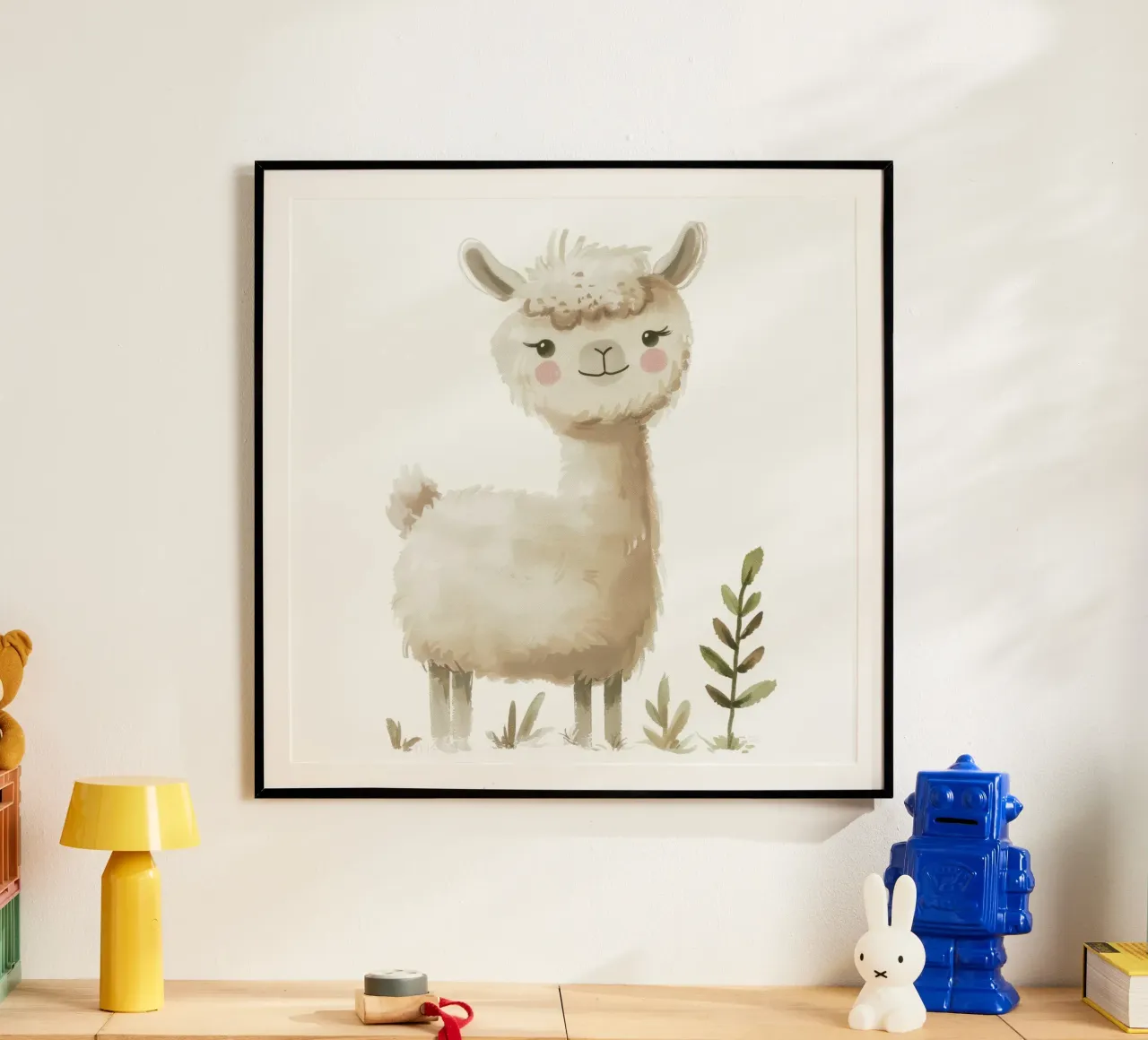 Pittura di un alpaca e piante carta hahnemühle da DesignDoodle
