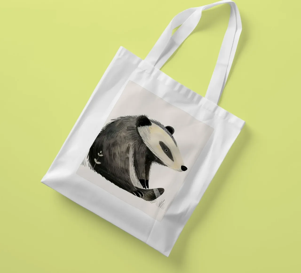 Illustrazione di un tasso seduto con erba e fiori borsa in juta da DesignDoodle