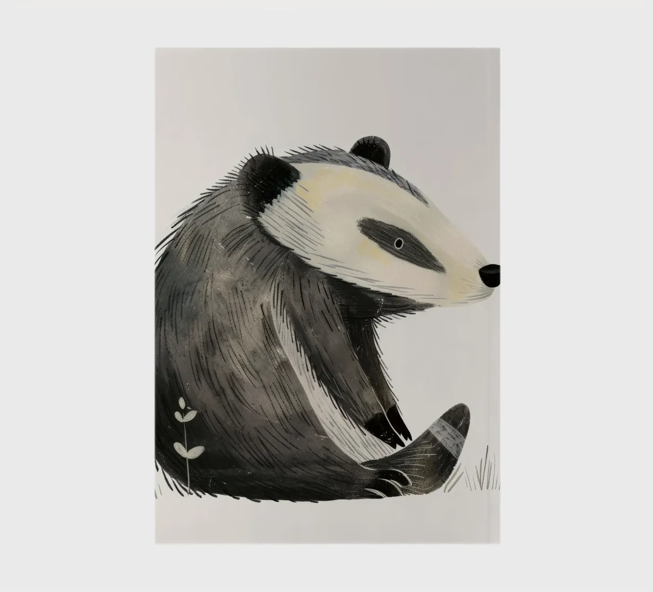 Illustration of a Badger sitting with grass and flower notebook by DesignDoodle