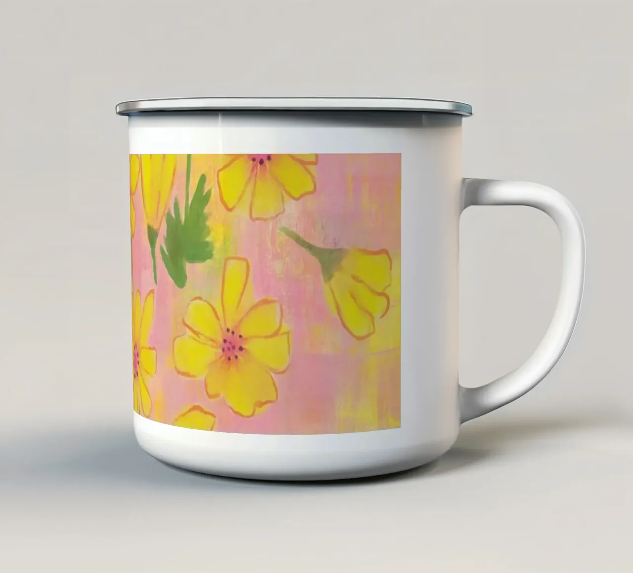 Butterblumenzauber - Gelbe Blumen - Kunst tazza in smalto da Petra Lang
