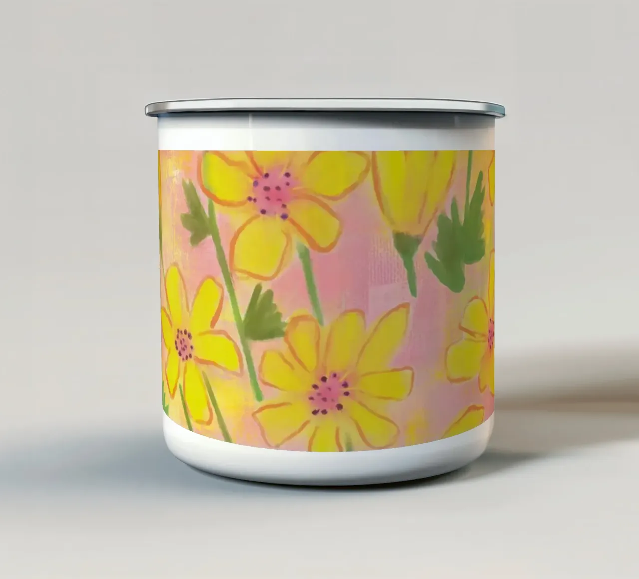Butterblumenzauber - Gelbe Blumen - Kunst tazza in smalto da Petra Lang