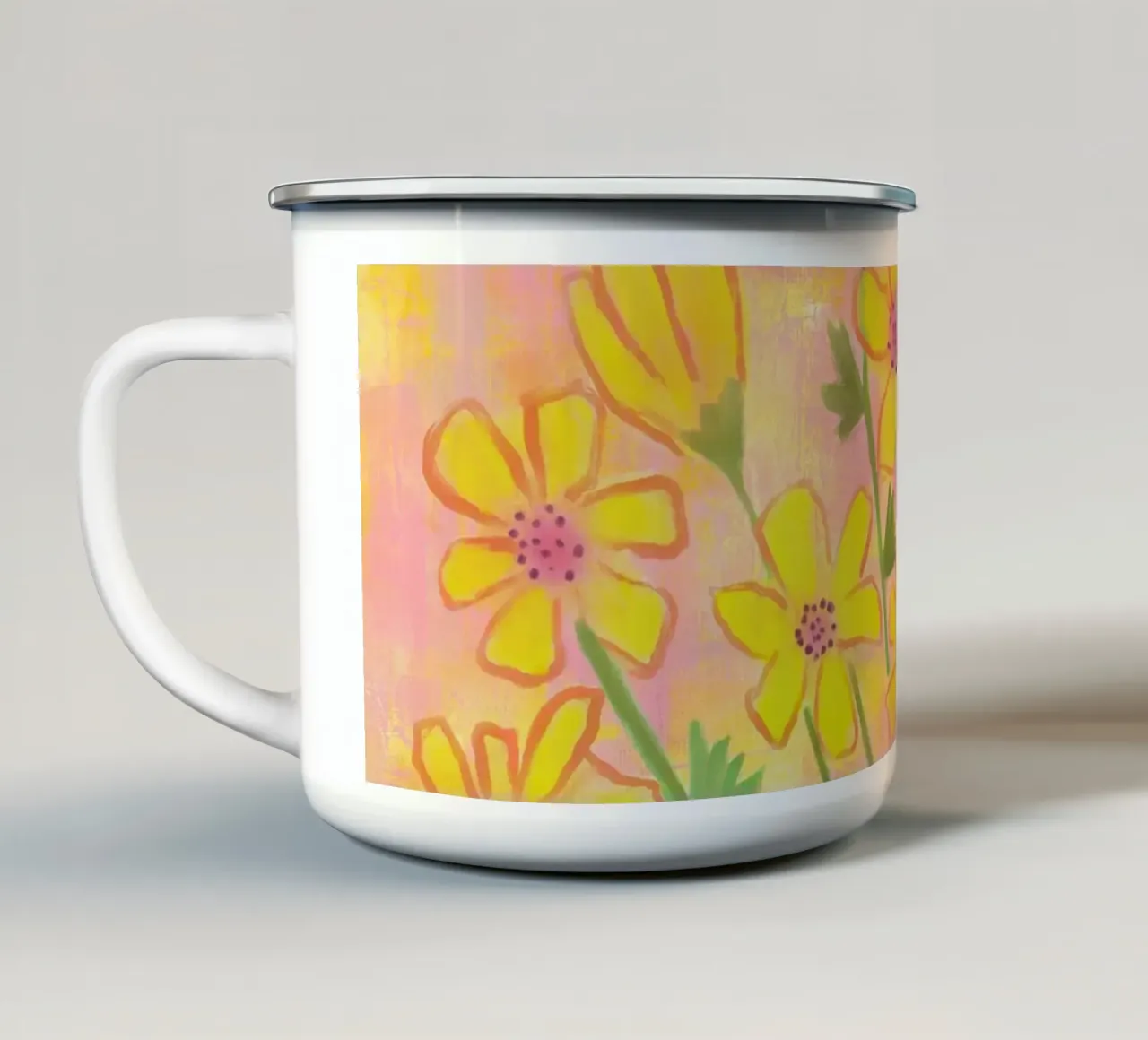 Butterblumenzauber - Gelbe Blumen - Kunst tazza in smalto da Petra Lang