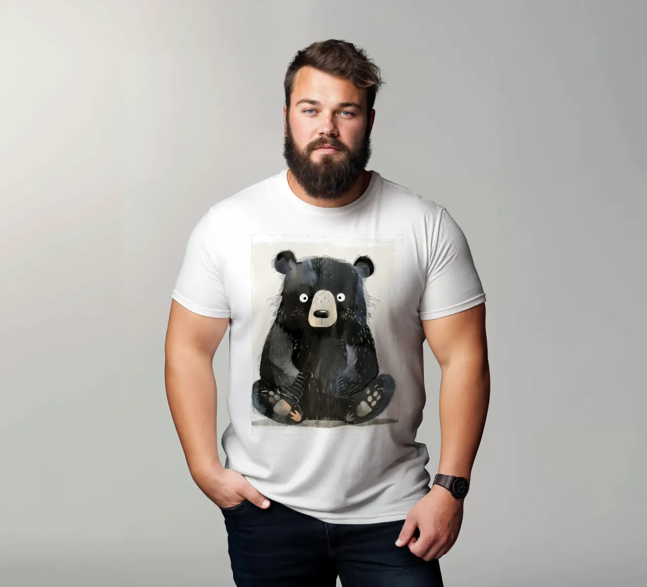 Illustrazione di un cucciolo di orso nero seduto t-shirt da DesignDoodle