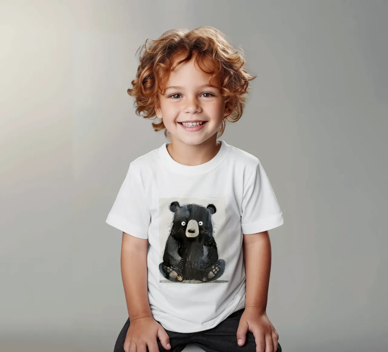 Illustrazione di un cucciolo di orso nero seduto t-shirt bambini da DesignDoodle