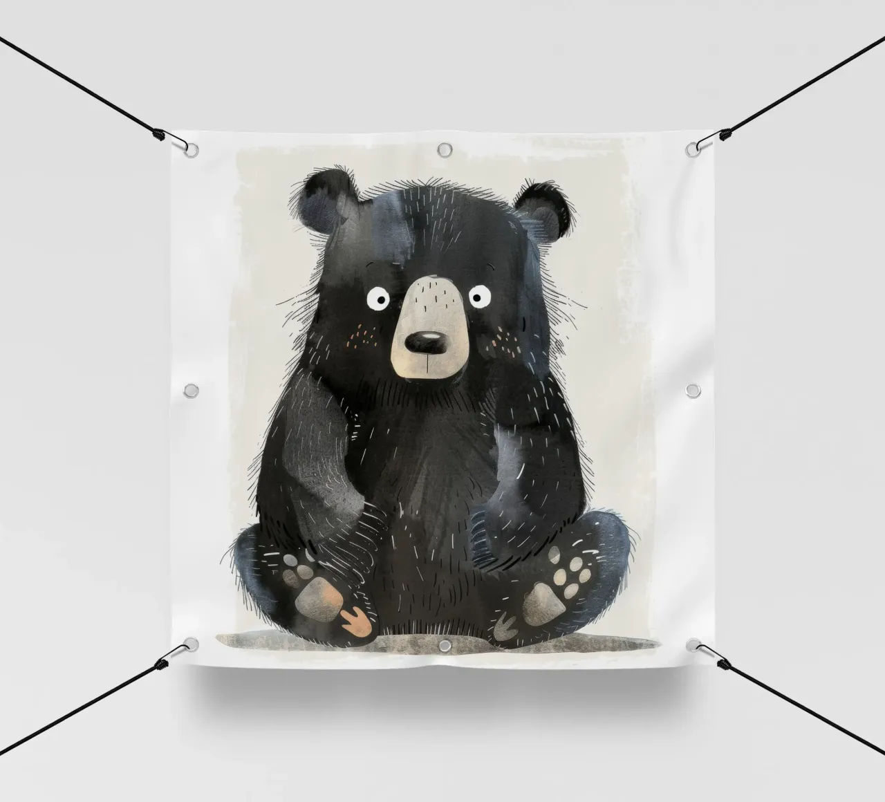 Illustrazione di un cucciolo di orso nero seduto telo in pvc da DesignDoodle