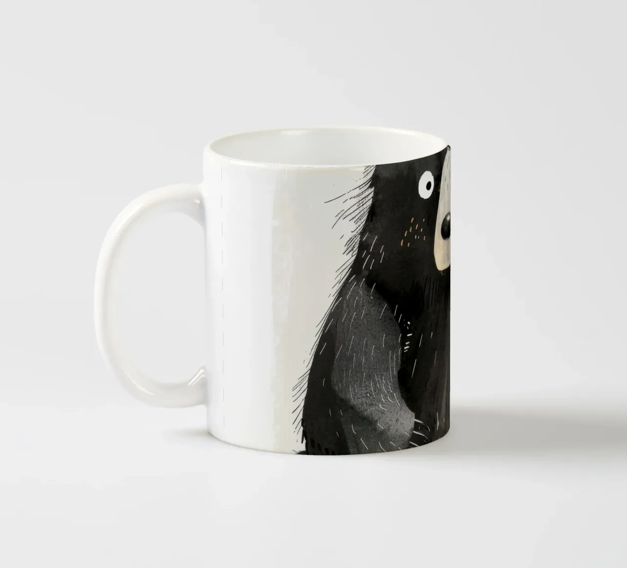 Illustration of a Black Bear Cub sitting ceramic mug by DesignDoodle
