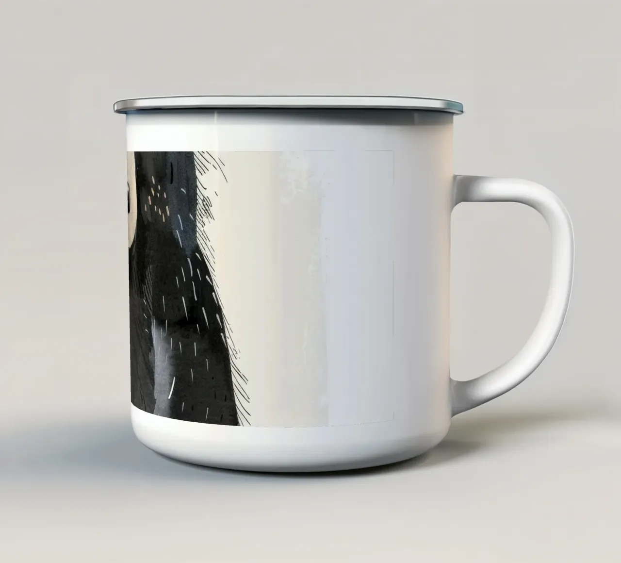 Illustrazione di un cucciolo di orso nero seduto tazza in smalto da DesignDoodle
