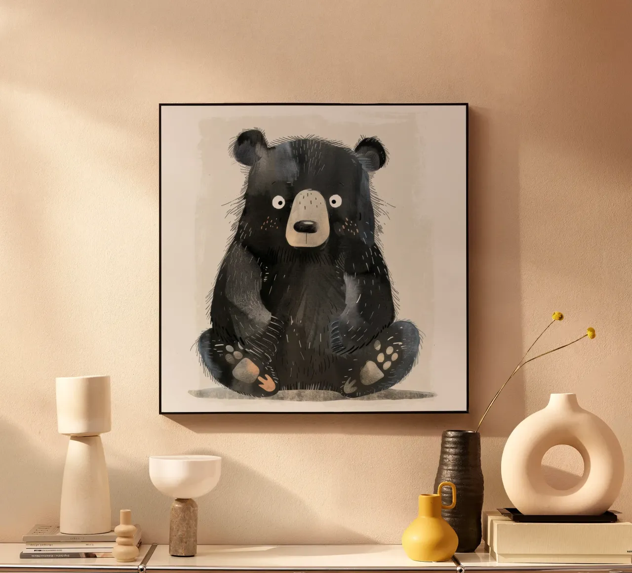 Illustrazione di un cucciolo di orso nero seduto pannello forex da DesignDoodle