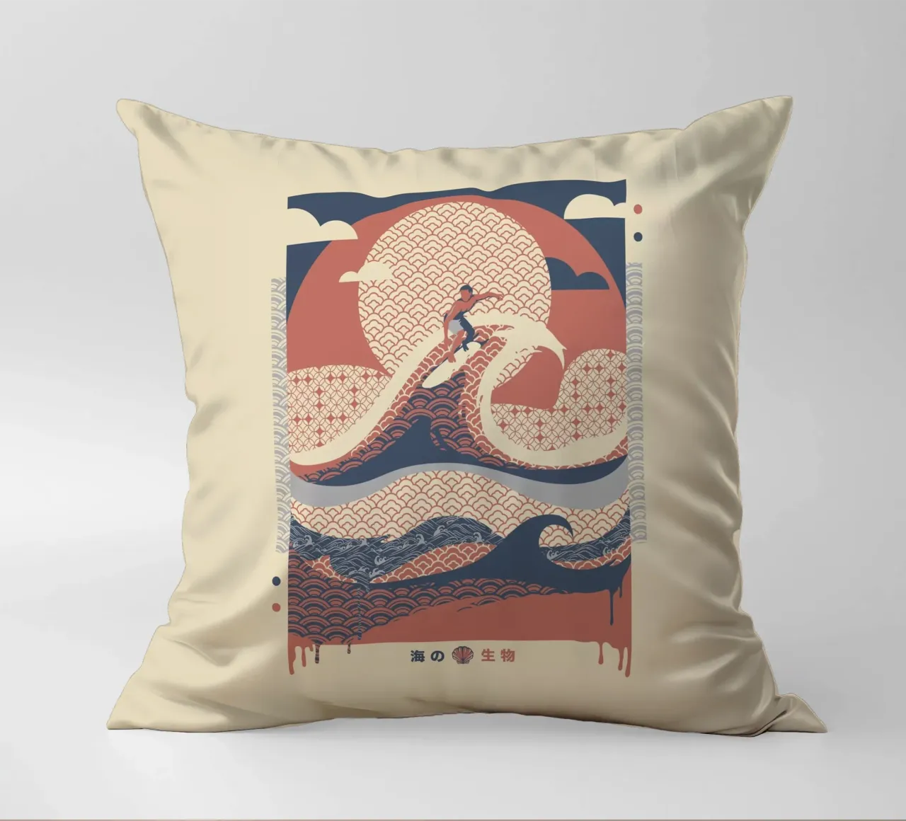 Surfer dans les vagues Vue minimale de la plage coussin de Tobe Fonseca