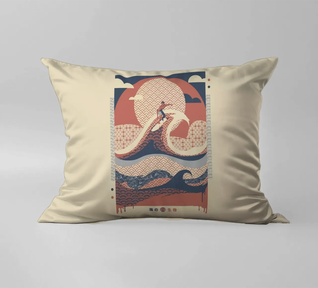 Surfer dans les vagues Vue minimale de la plage coussin de Tobe Fonseca