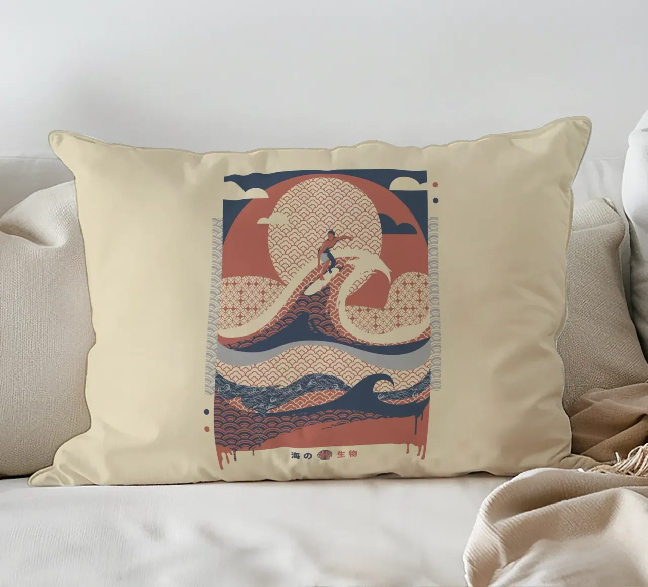 Surfer dans les vagues Vue minimale de la plage coussin de Tobe Fonseca