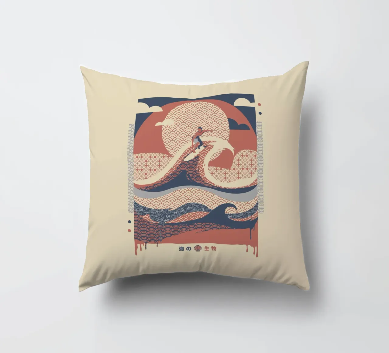 Surfer dans les vagues Vue minimale de la plage coussin de Tobe Fonseca